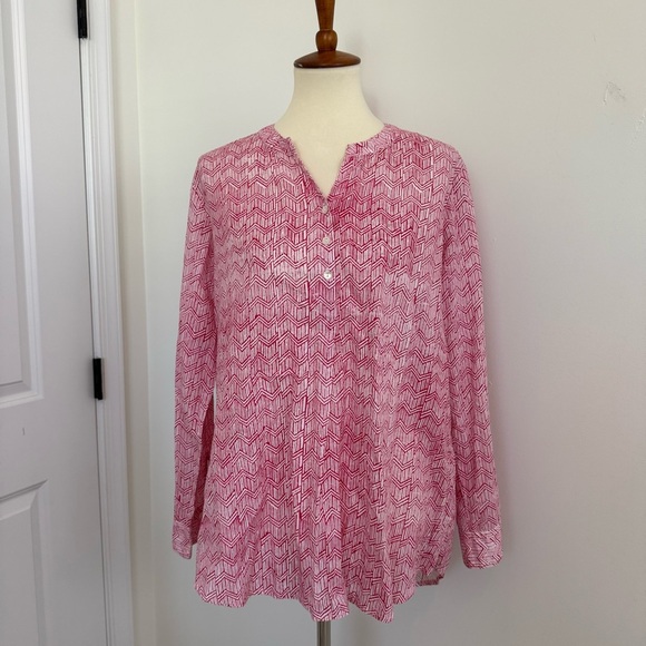 Ro’s Garden Tuckernuck Popover Blouse 100% Cotton Geometric Preppy Womens M - Picture 1 of 11